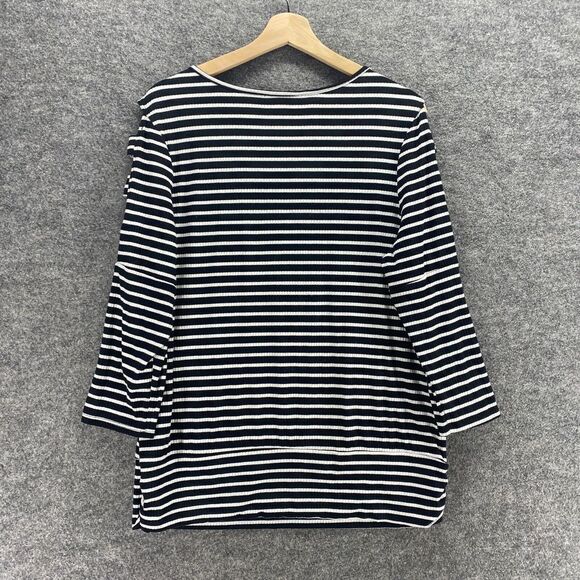 Apt.9 Sweater Pullover Women XL Black Striped 3/4 Sleeve Round Neck Cotton Knit - Picture 2 of 10